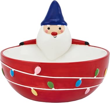 Bico Gnome Mushroom Ceramic Candy Bowl, 21oz Hand-Painted Holiday Treat Bowl, Christmas Decorative Dish for Candy, Jam, or Sauce Microwave & Dishwasher Safe