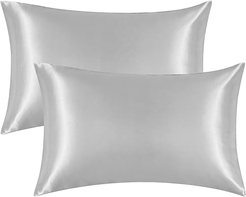 EHEYCIGA Juego de 2 fundas de almohada de satén para cabello y piel color gris fundas de almohada suaves paquete de 2 piezas Tamaño Estándar 20 x 26