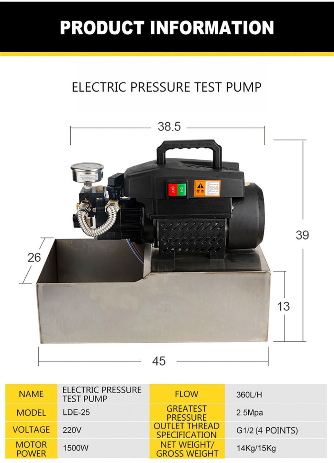 Bomba eléctrica de prueba presión, pequeña máquina portátil prensado tuberías agua PPR, bomba for calefacción por suelo radiante Instrumento de medición(B)