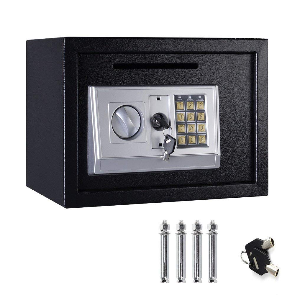 Digital Safe 16L Security Cash Money Box Steel Safe Combination Lock With Electronic Lock and Deposit Slot- Two Emergency Key-Wall Mounted for Office and Home 35x25x25cm Grey