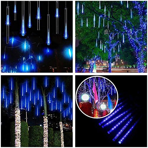 AveyLum LED Meteor Shower Rain Lights 30cm 8 Tubes Falling Rain Drop Christmas Lights Cascading Icicle String Light for Holiday Party Wedding Christmas Tree Decoration, Blue