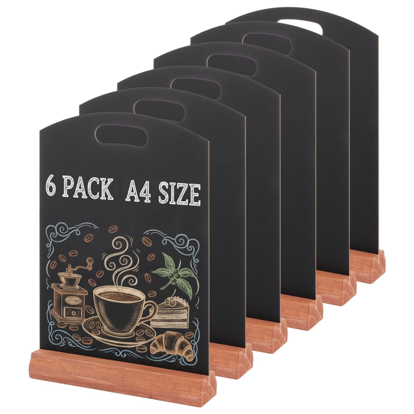 6 lavagne da tavolo formato A4, 30 x 21 cm, lavagna a doppia faccia con supporto, lavagna per menù, per matrimoni, bar, ristoranti, feste