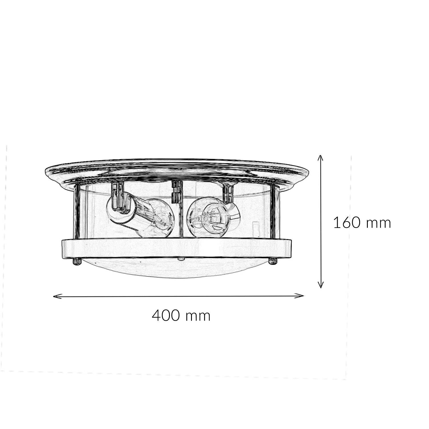 Licht-Erlebnisse Deckenleuchte Badezimmer IP44 Ø 35 cm H: 14,5 cm flach in Chrom 2x E27 Glas Metall Deckenlampe Badezimmerleuchte