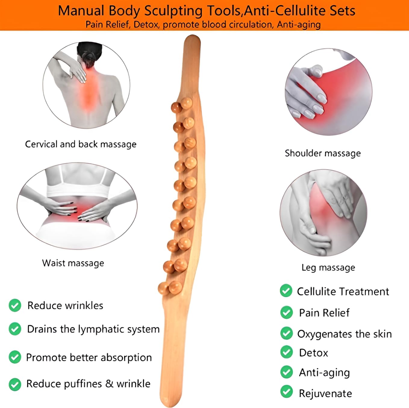 Alark Wood Therapy Massager Tools| 20 Beads Stomach Cellulite Massager| Ease Neck| Back| Waist| and Leg Hip Pain| Self Body Sculpting Wooden Stick| 2 in 1 Maderoterapia Tool Wand Relaxing(1pcs) Alark Wood Therapy Massager Tools| 20 Beads Stomach Cellulite Massager| Ease Neck| Back| Waist| and Leg Hip Pain| Self Body Sculpting Wooden Stick| 2 in 1 Maderoterapia Tool Wand Relaxing(1pcs)