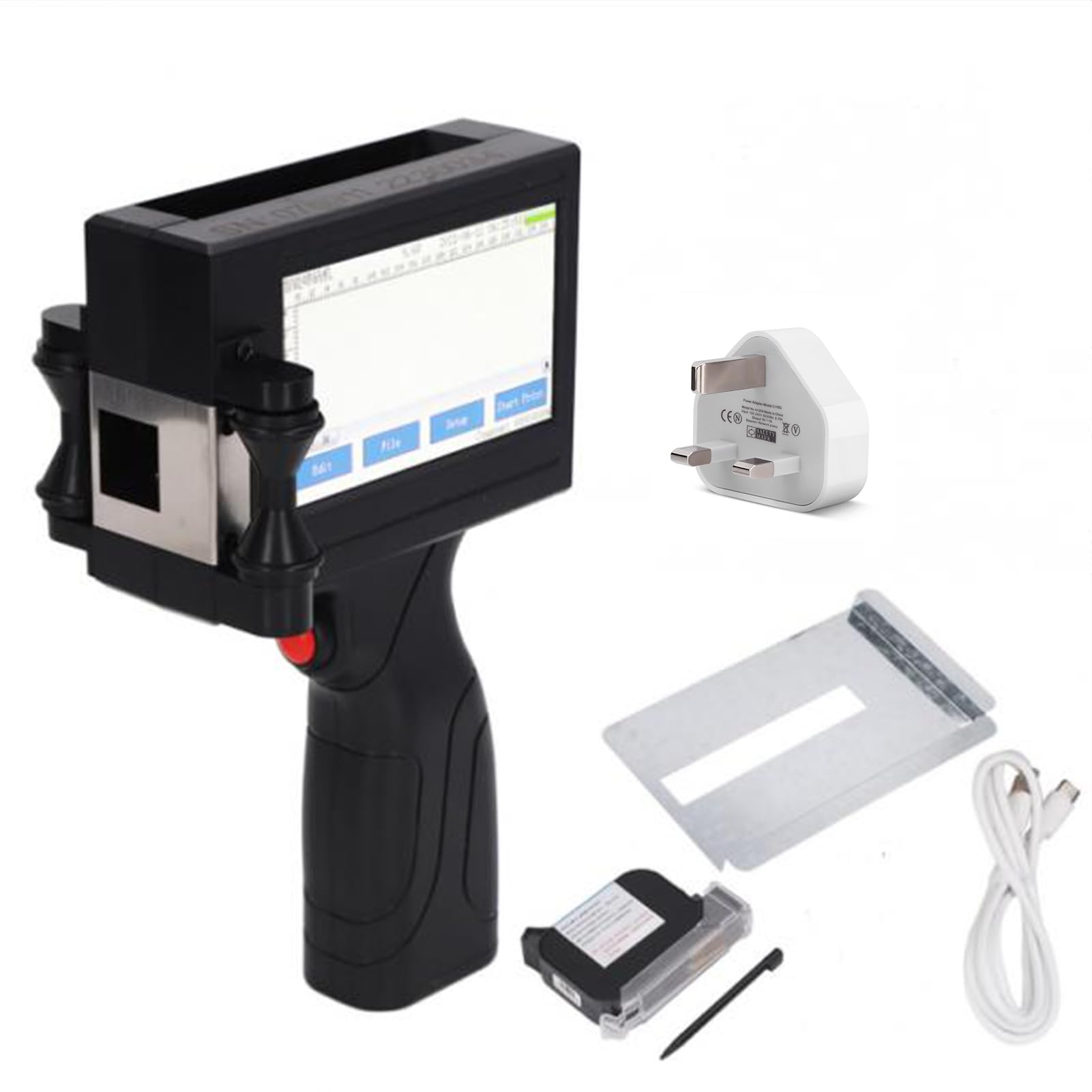 Walfront Mini Inkjet Printer Handheld Inkjet Printer Gun Portable Handheld with 4.3in Touch Screen for Text Date Label (UK Plug)