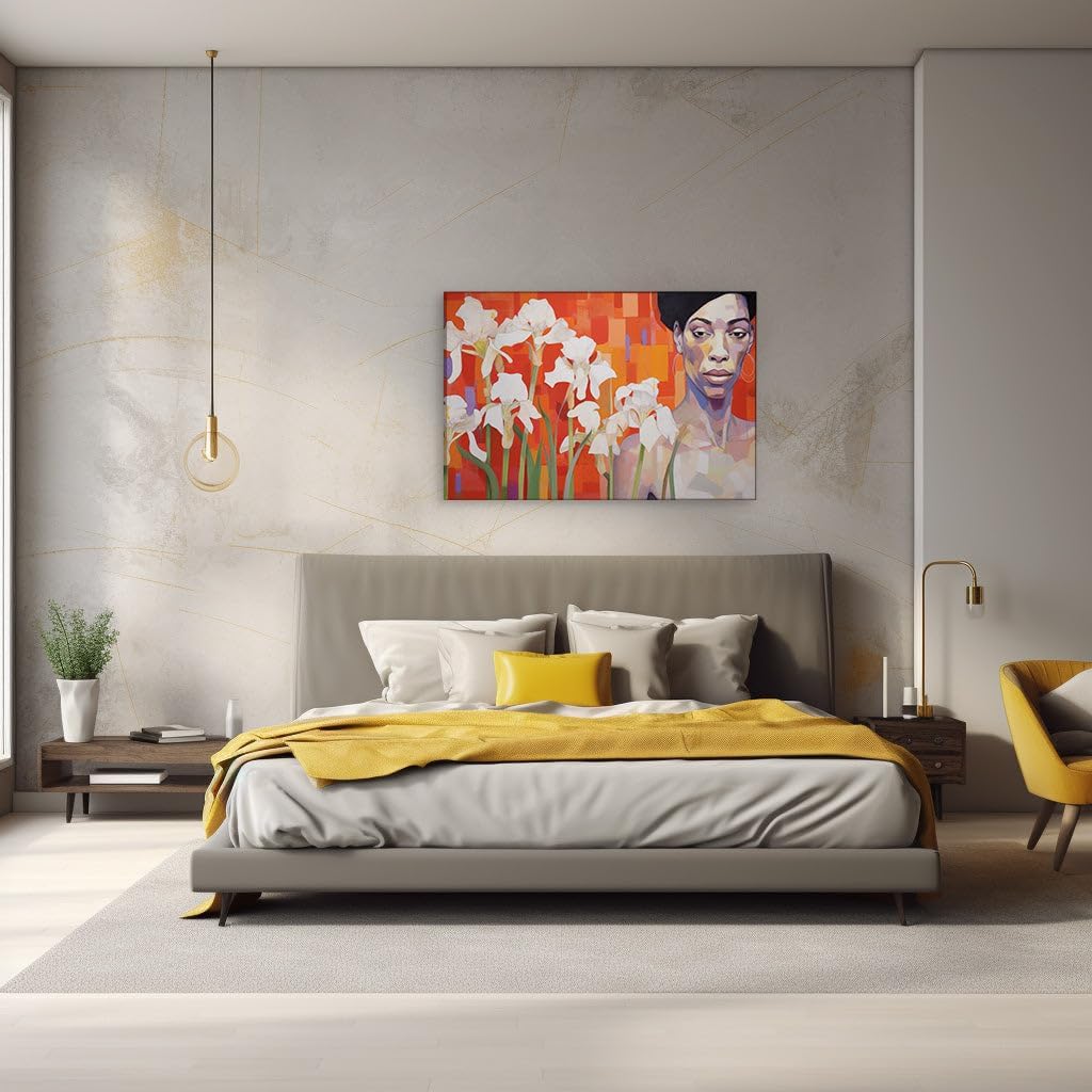 Canvas for Living room. Embracing Elegance in Blooms � The Allure of Vivid Hues and Geometric Grace, 27 x 18 inch Canvas Wall Art - Contemporary Masterpieces - Modern Home Decor