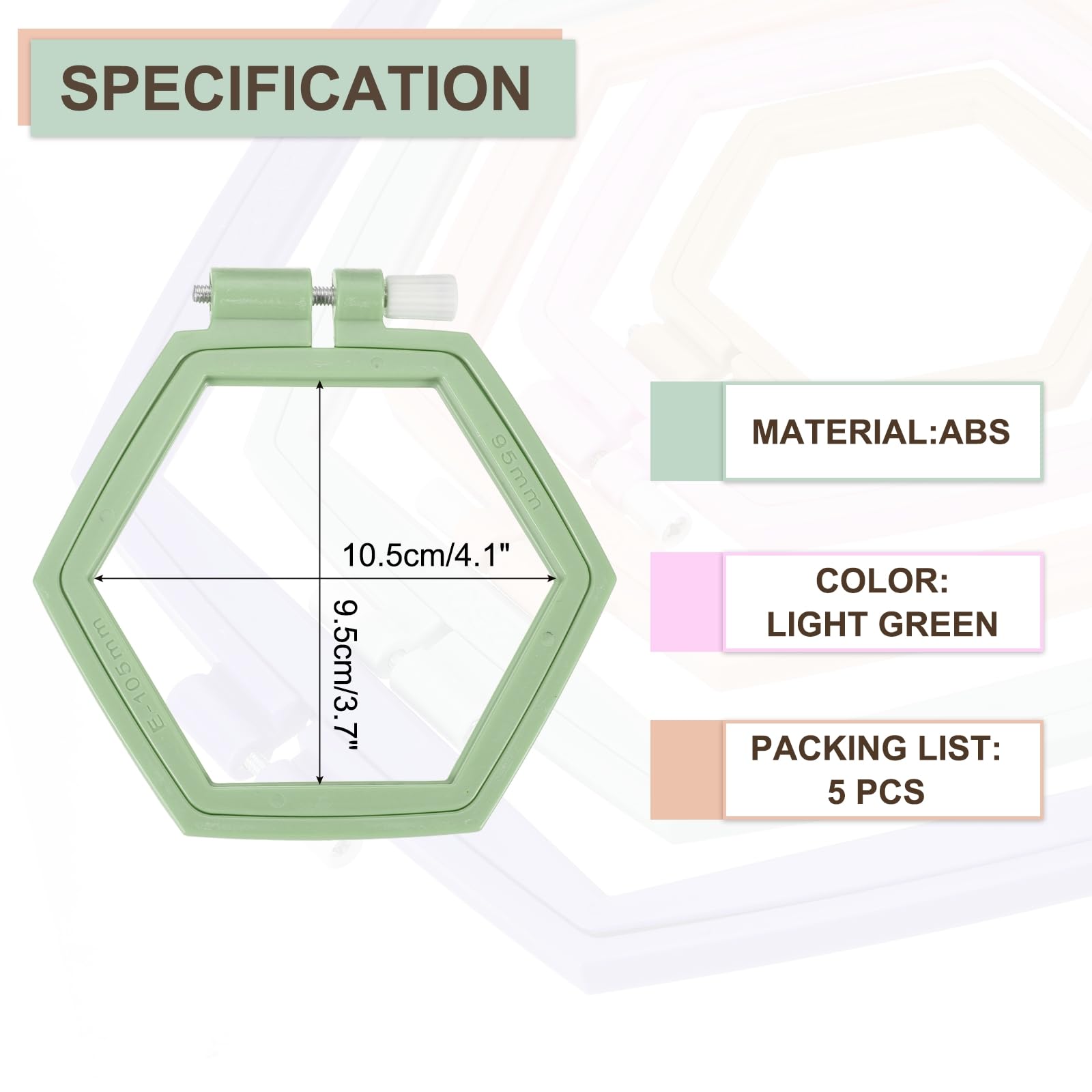 PATIKIL 5 Pieces 4.1" x 3.7" Hexagonal Embroidery Hoops - Image 2