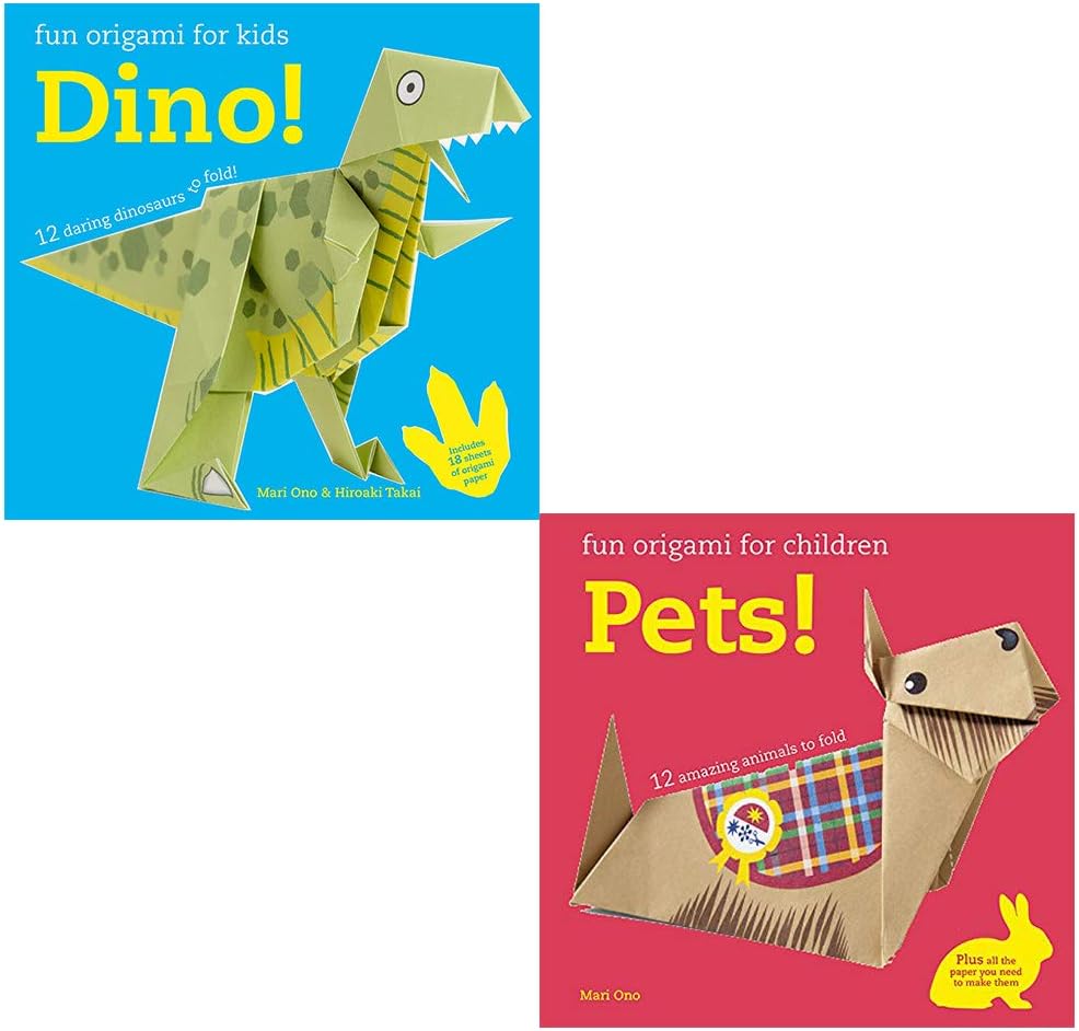 Fun Origami for Children Dino & Pets 2 Books Collection Set By Mari Ono, Hiroaki Takai