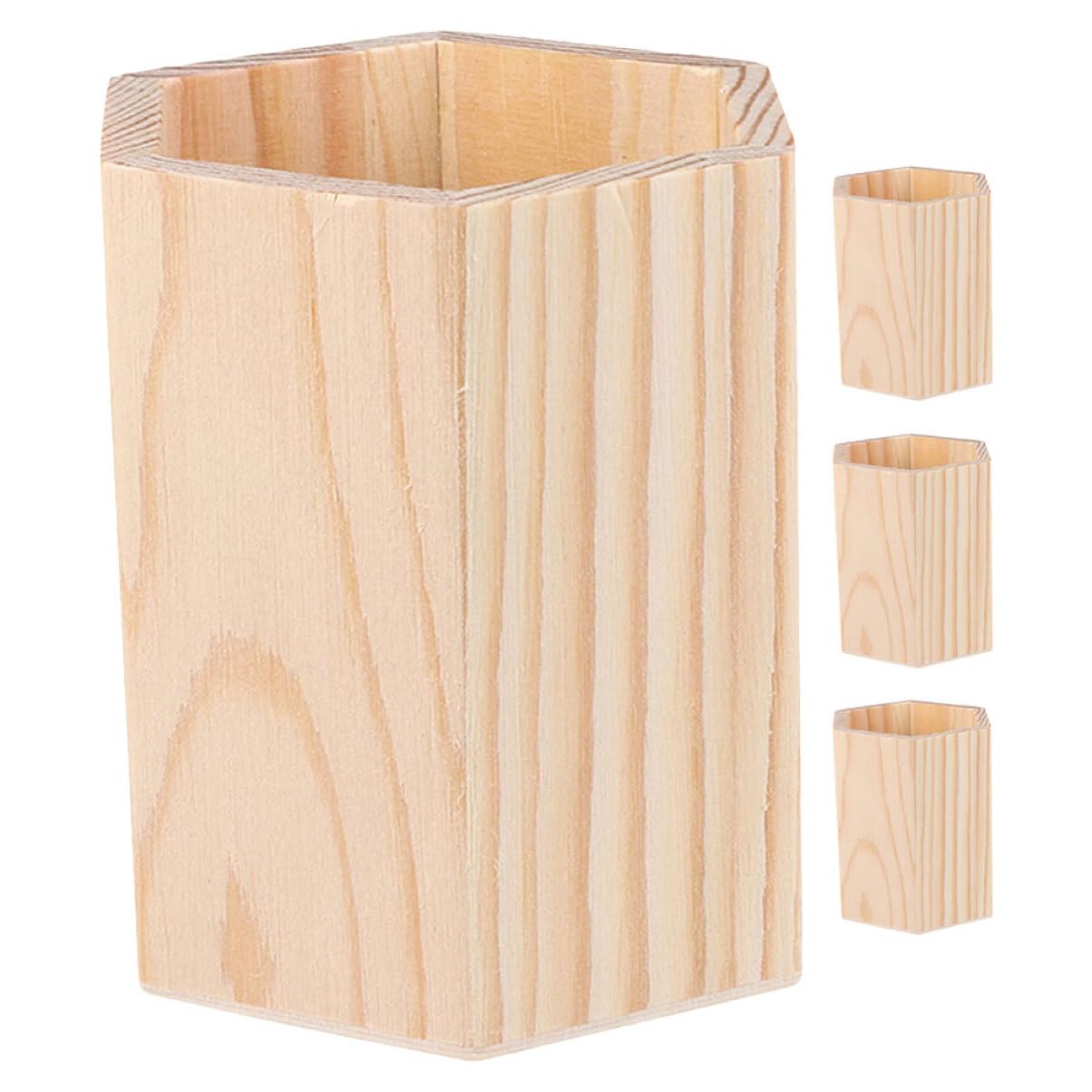 PRETYZOOM Set 4 Portapenne in Legno per Ufficio e Fai da Te, Contenitori Porta Penne Khaki per Organizzare Articoli di Cancelleria e Piccoli Oggetti