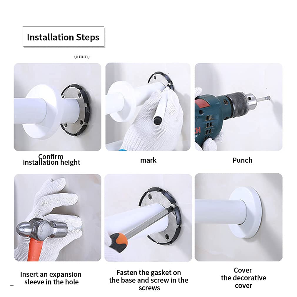 Corrimano Bianco Doccia Brab Bar Sicurezza Safety Bathroom Maniglia Anziana Antiscivolo Guida a Mano, Supporto per Pareti in Acciaio Inox, Handicap, Anziani, Infortunio, Assist Anziano Man
