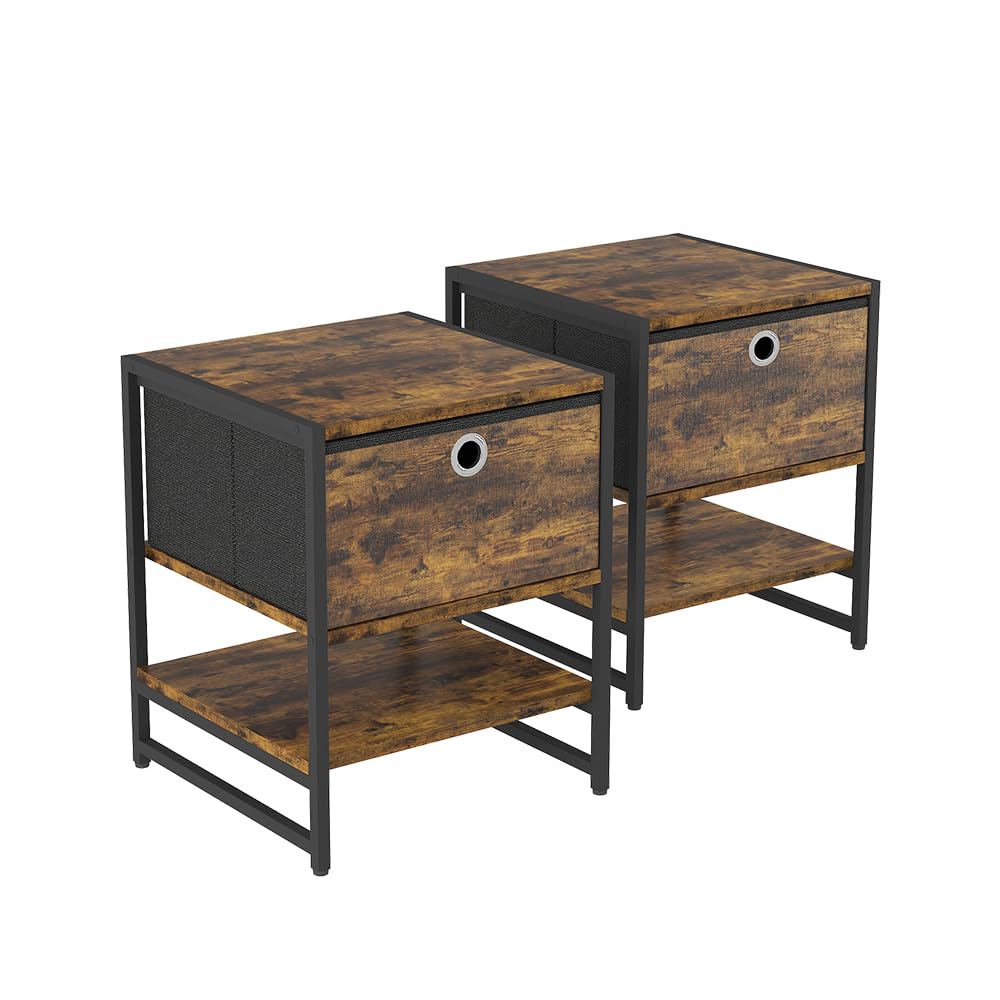 Vicco Nachttisch Fyrk – Nachtkommode, Eiche rustikal, 40 x 40 x 50 cm, 2er-Set