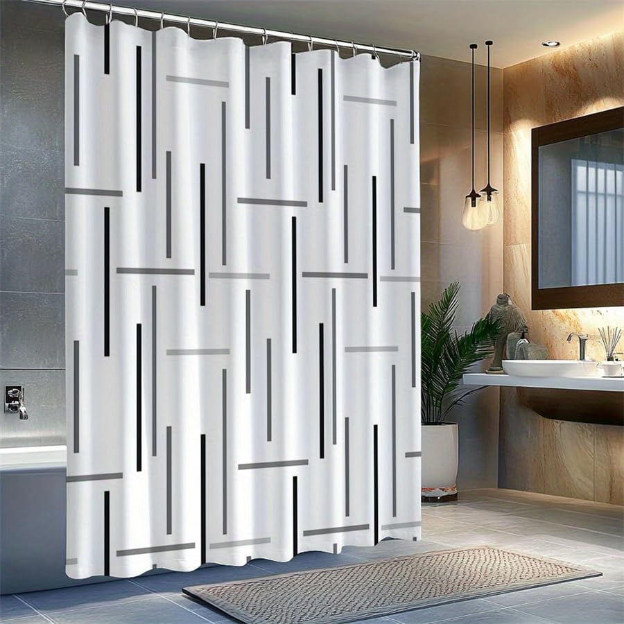 Rideau de douche imperméable à lignes géométriques polyester 120x210 cm - 2