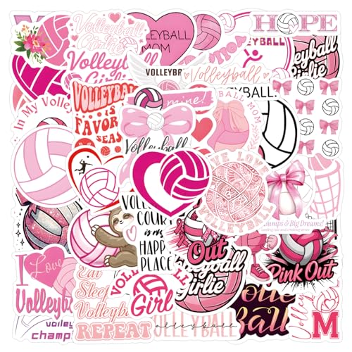 50PCS Pink Volleyball Stickers for Girls Motivational Volleyballs Water Bottle Stickers Volleyball Team Gifts for Volley-Ball Lovers Teens and Adults Volley-Ball Party Favors Volleyballs Decorations