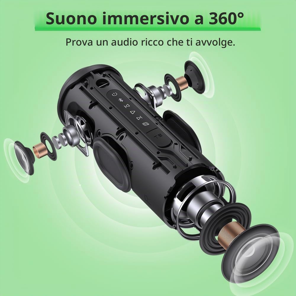 Tronsmart T8 Cassa Bluetooth Portatile da 40W, Luci LED, Protezione dall'acqua IPX7, Bassi Potenti con Suono Stereo Hi-Fi, Altoparlante Wireless con EQ per Campeggio, Ciclismo, Interni e Esterni