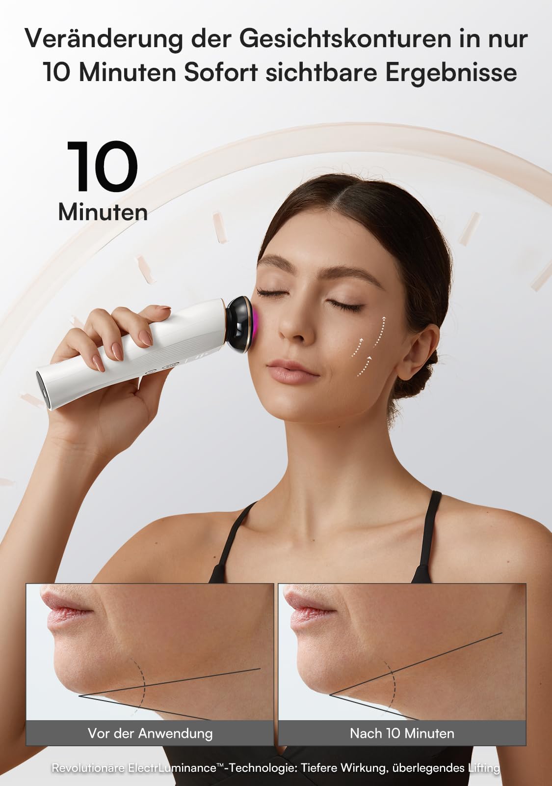 INIA Professionelles 3-in-1 Anti-Falten Gesichtsmassagegerät mit Mikrostrom & Rotlichttherapie Straffendes Lifting-Gerät für Gescht/Hals, Reduziert Schwellungen & Falten Firm