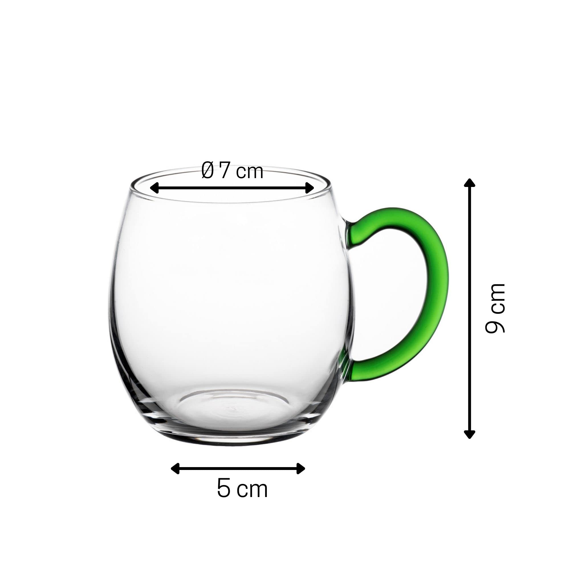 Novaliv Juego de 6 copas de vino con asa verde, 250 ml, con asa
