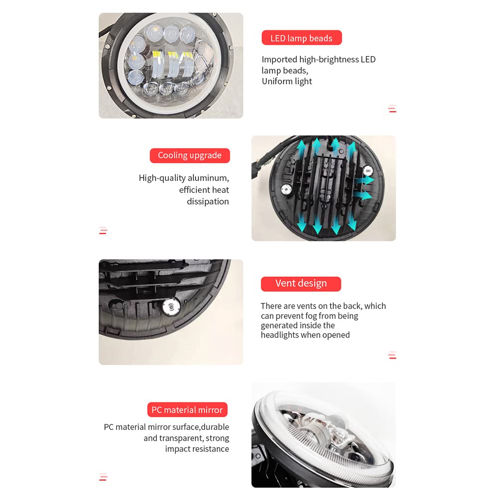 7 Calowy Reflektor Led Wysoka Martwa Wiązka Samochodowa Lampa Motocyklowa RGB Led Okrągła Czaszka światła Halo Przednie światła Dla Jeep Halle