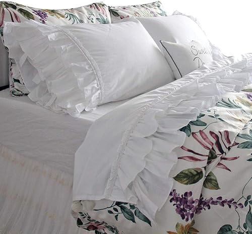 Queen's House - Juego de sábanas de lujo con ojales de encaje blanco, sábana bajera y funda de almohada, tamaño King