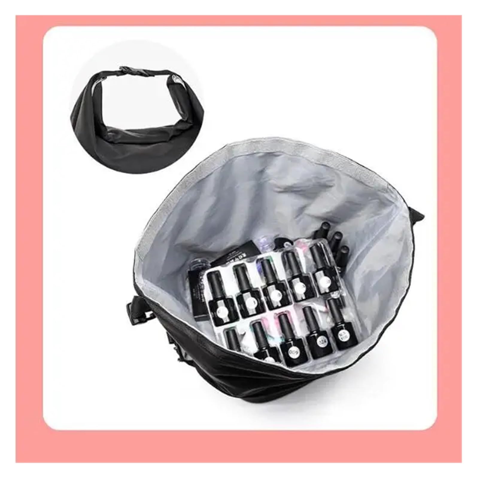 Sac de Rangement Vernis à Ongles, organisateurs et Mallette, Porte-Outils Nail Art Double Couche, Sac Pochettes séparateur pour Ranger Les Accessoires de Nail Art(Black)