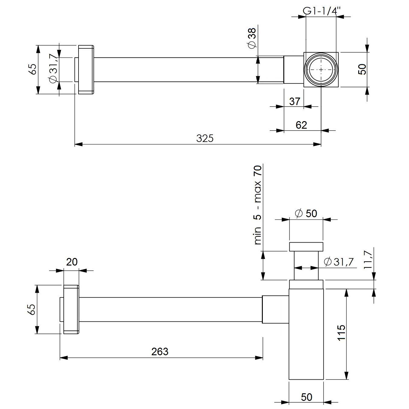 Daloual - Design Siphon Set Quadro mit Eckventilen - aus massiven Messing verchromt für Waschbecken