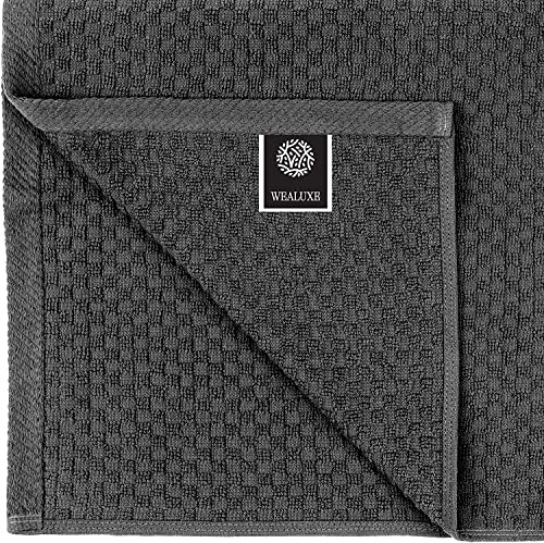 [12 Pack] Kitchen Dish Hand Towels, 100% Cotton Dobby Weave, 410Gsm Absorbent Terry Cleaning Cloth, 15X26, Grey #TOP1