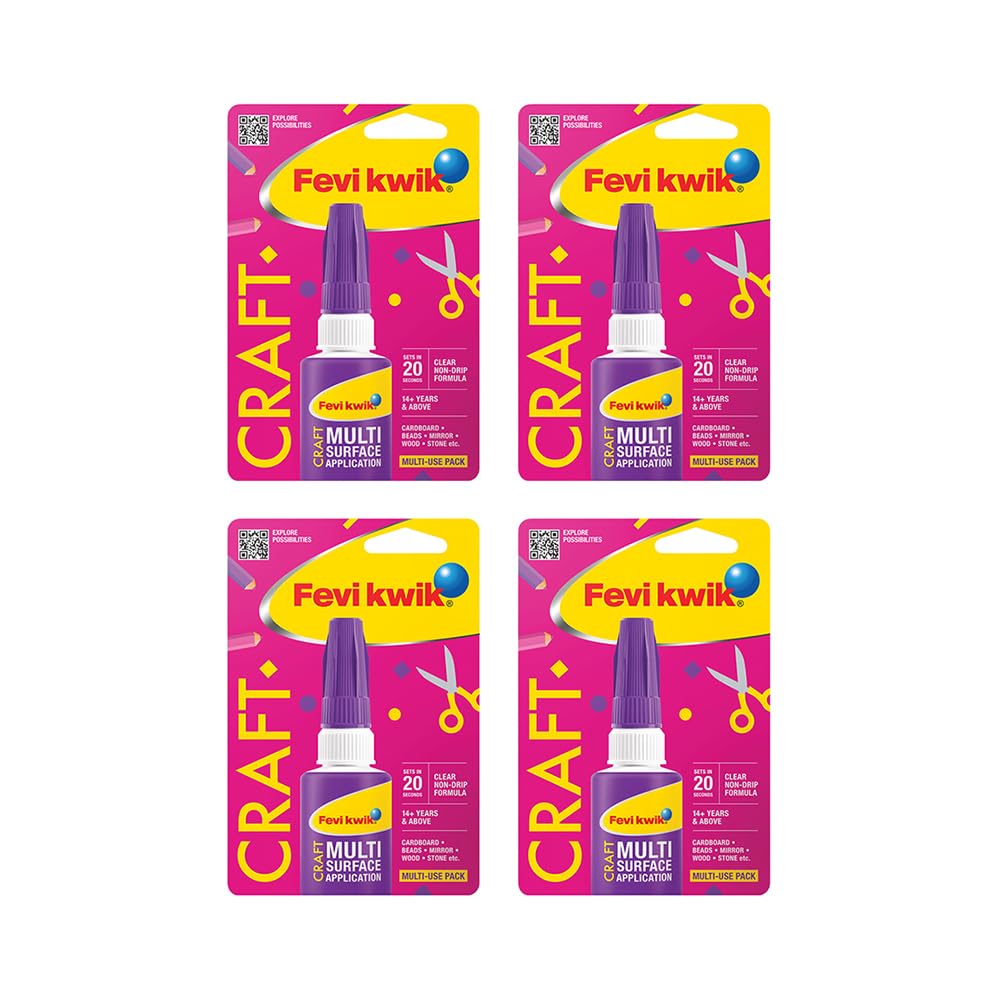 Fevikwik Craft 6 GM | Instant glue for crafting | Multi surface application | Clear non drip formula | Sets in 20 seconds | Storable | DIY | Fastest glue for crafting (Pack of 4) (B0CQV8BSTL) Amazon Price History, Amazon Price Tracker
