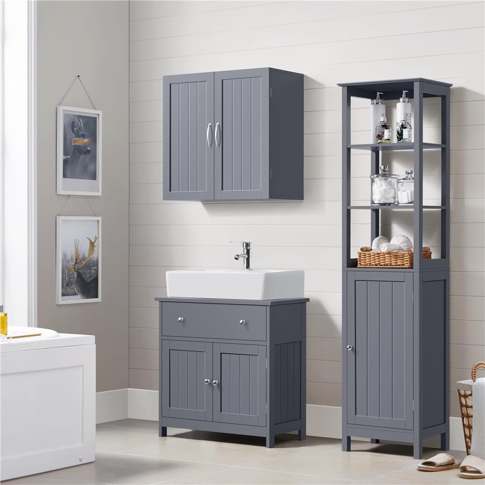 Yaheetech Mobile da Bagno Sottolavabo Mobiletto con Cassetto e Ripiano Portaoggetti Armadietto da Terra per Lavandino Salvaspazio Mobile da Archivio 60 × 30 × 60 cm (Grigio Scuro)