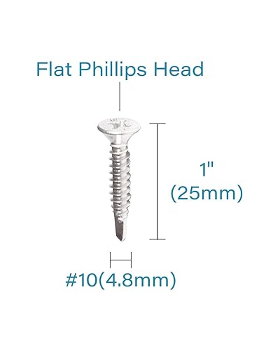 Miniatura 3 de IMScrews 100 tornillos autoperforantes Phillips de cabeza plana inoxidable #10 x 1 pulgada, tornillos autoperforantes de acero inoxidable 410 de