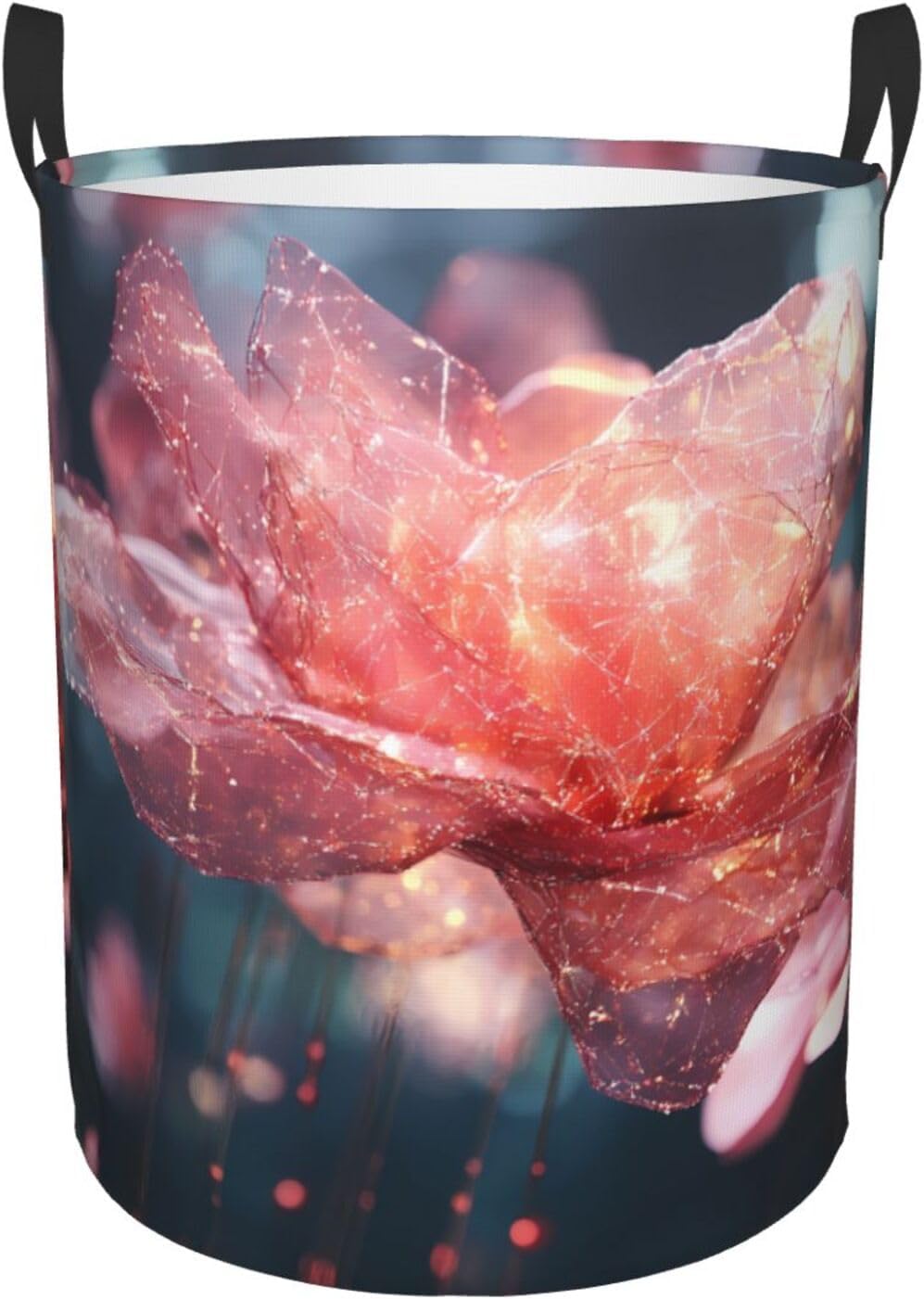 Crystal Petals Round Single-layer Laundry Basket, Portable Storage Laundry Basket, Bedroom Clothes Storage Basket with Handle