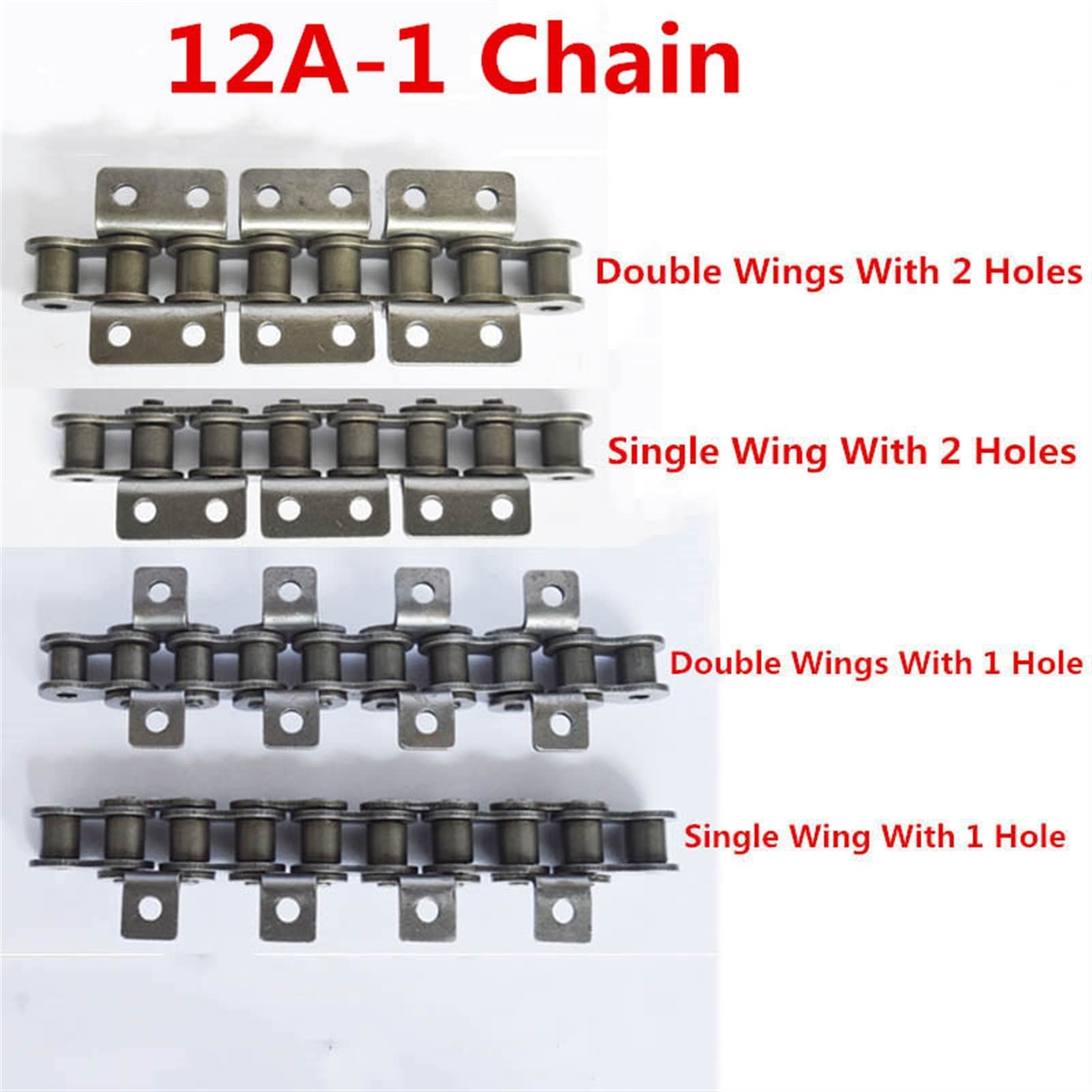 1PCS1.5M Length 80 Links, Short Pitch Conveyor Chain with K1,K2 Attachment MINGPING (Color : 1 Hole, Size : 12A-1_Single Wing)