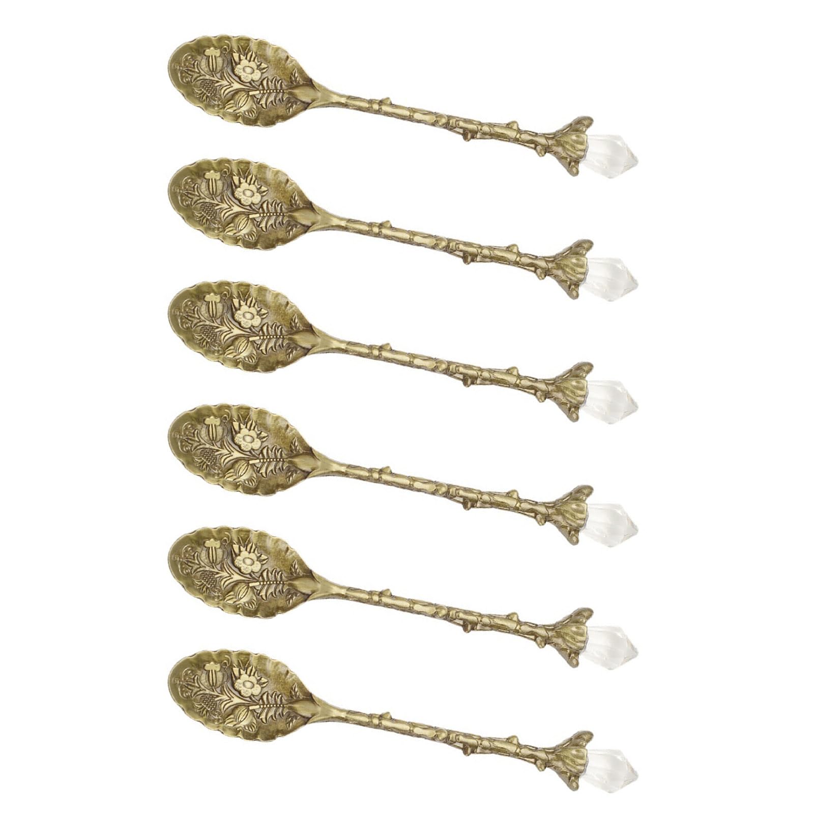 Tsophreniq 6PCS Antique Incised Mixture Tisane Spoons with Ergonomic Handle for Dough Sugar Seasoning Tableware Set Old Incised Metal Mixture Spoon