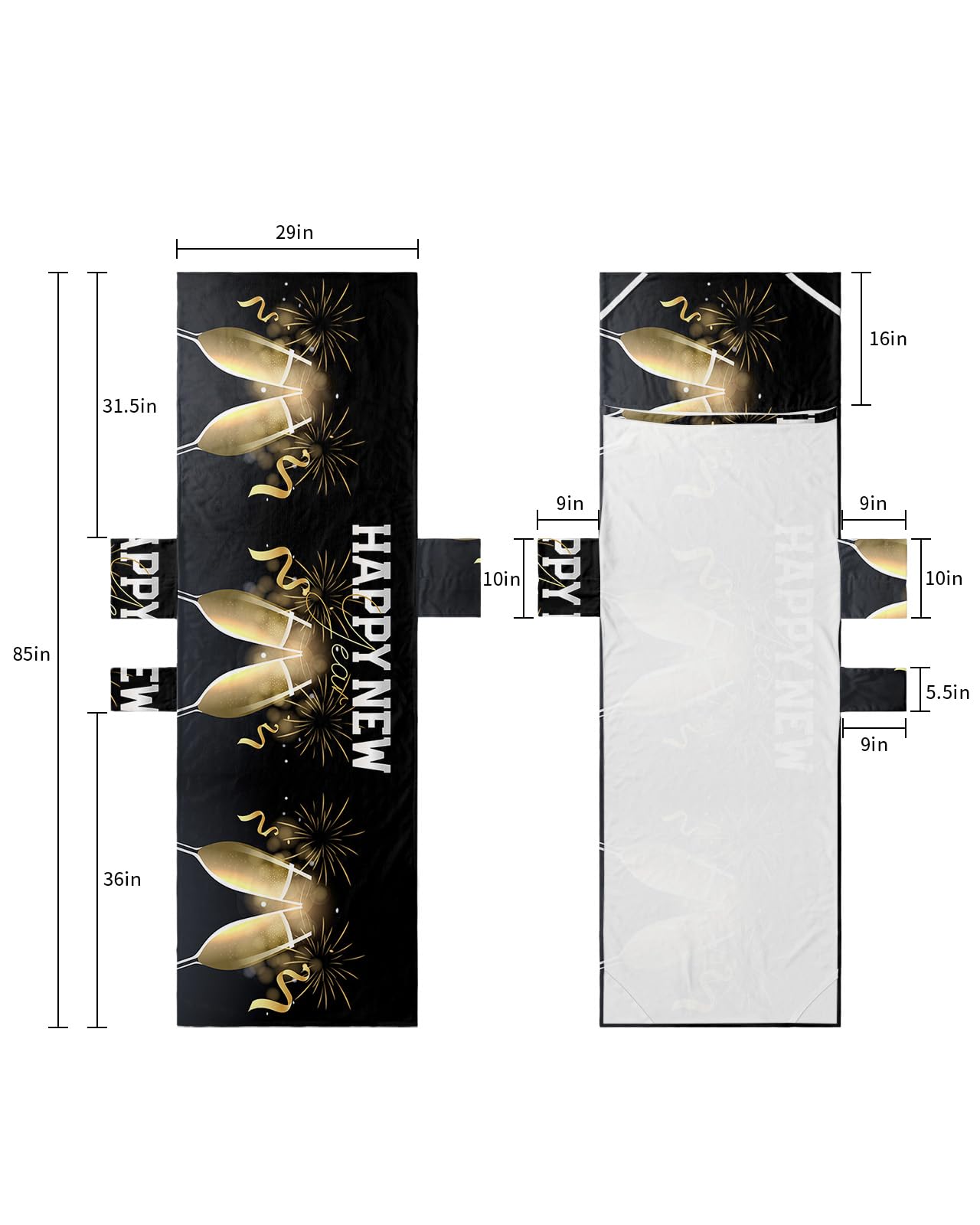 Happy New Year Beach Lounge Chair Towel Cover, Soft Chaise Lounge Towel with Side Pockets Patio Pool Chairs Cover for Beach/Pool Sunbathing 29x85 Yellow Champagne Fireworks Ribbon