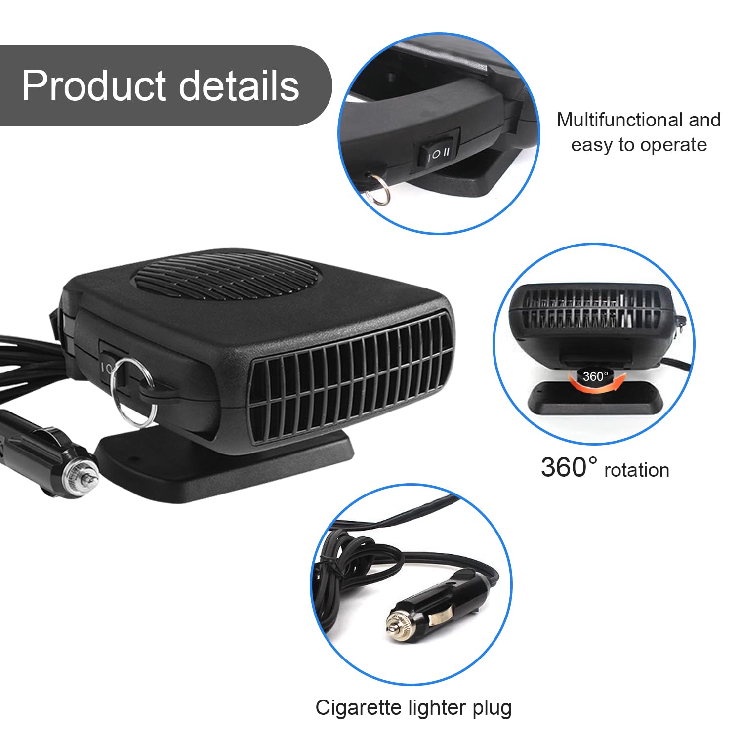 Riscaldatore per Auto, Riscaldatore e Sbrinatore Portatile 12V 150W, Ventola di Riscaldamento/Raffreddamento 2 in 1, Ventola di Riscaldamento con Accendisigari