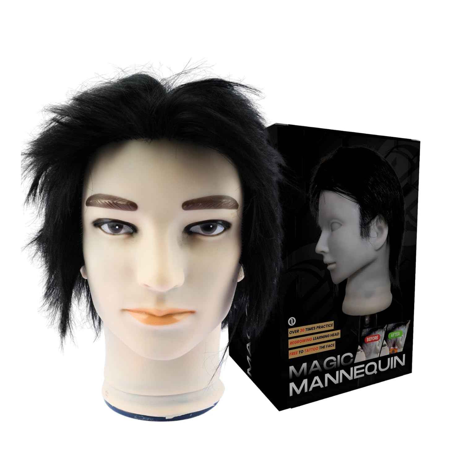 Male Mannequin Head, with 40" Straight Human Hair, Can Use 30 Times for Barber Shop and Cosmetology School Practice Fading Cutting Styling (Type-B)
