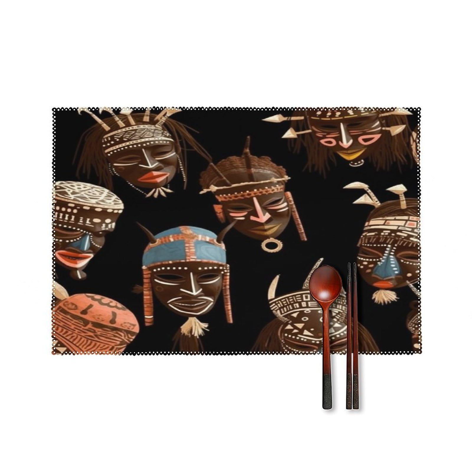 African Ritual Ethnic Tribal Placemats Set of 6 Non-Slip Heat Resistant Table Mats Canvas Washable Cloth Place Mats Easy to Clean Premium Placemat for Kitchen Dining Table Decoration