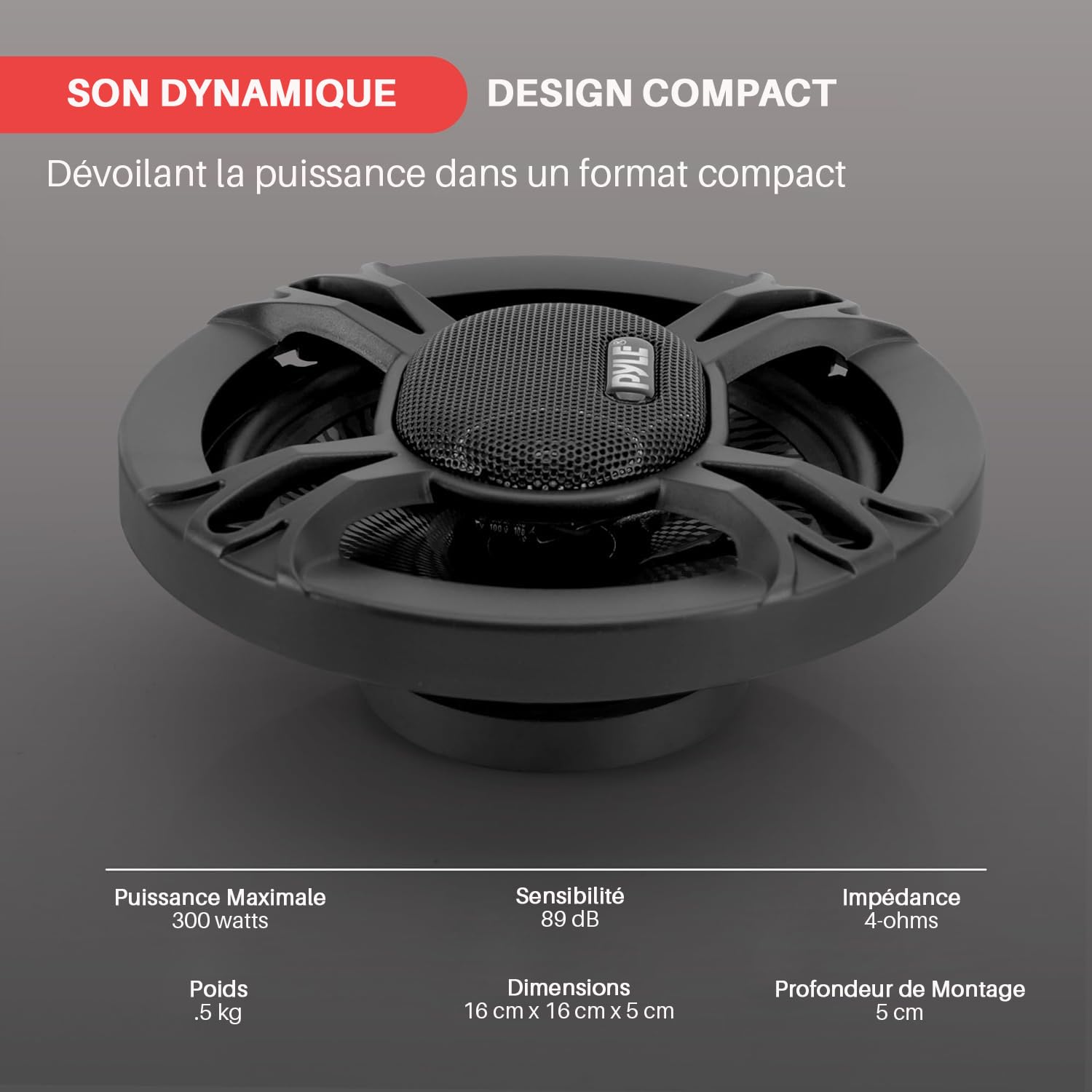 PYLE Haut-Parleurs Voiture 6,5 Pouces 3 Voies 300W (Paire) – Triaxial 150W RMS 4 Ohms, Tweeter Piezo 3/4", Remplacement OEM Universel