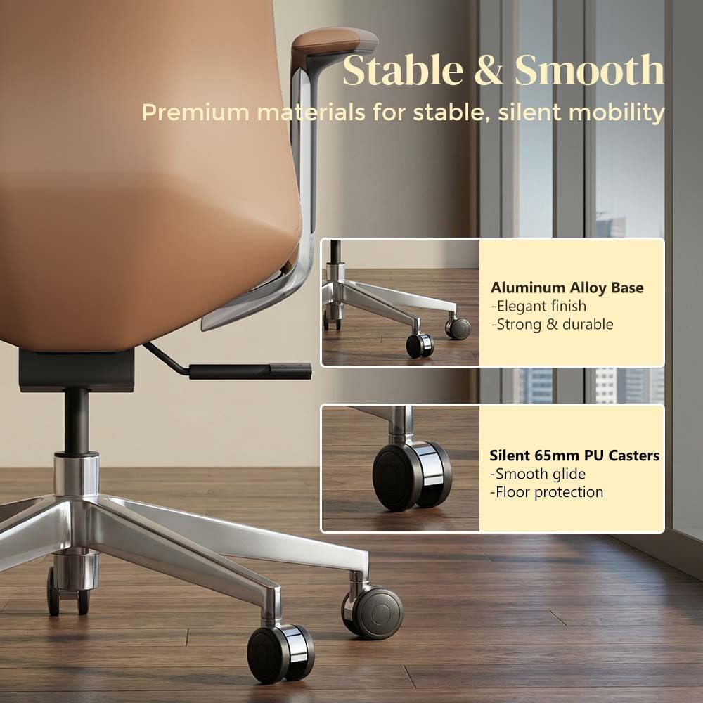 OMIDI Neris Executive Office Chair -Leather Ergonomic Desk Chair with 127° Recline, Lumbar Support for Manager and Home Office, High-Back, Brown