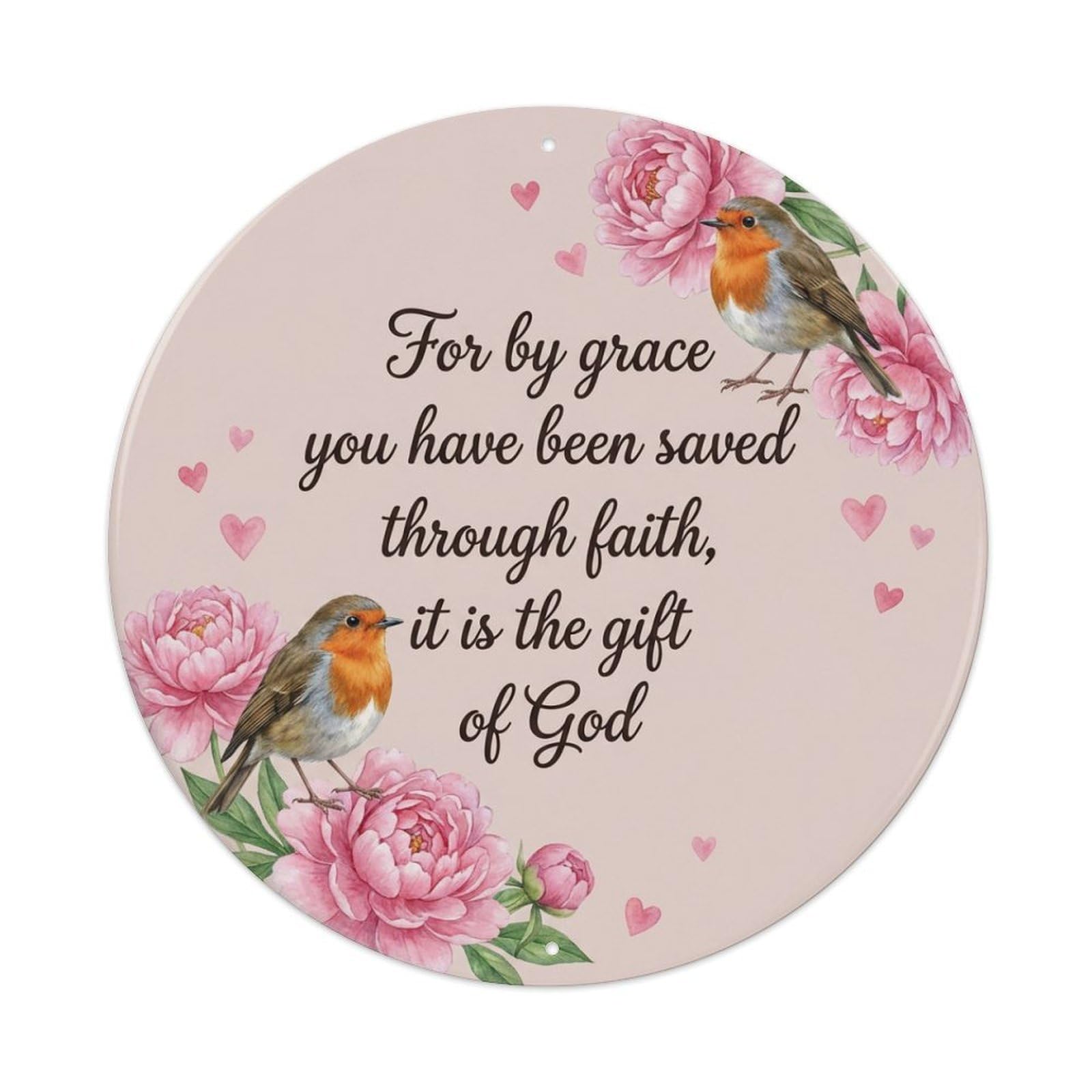 Grace Saved Through Faith Quote European Robin Metal Tin Sign