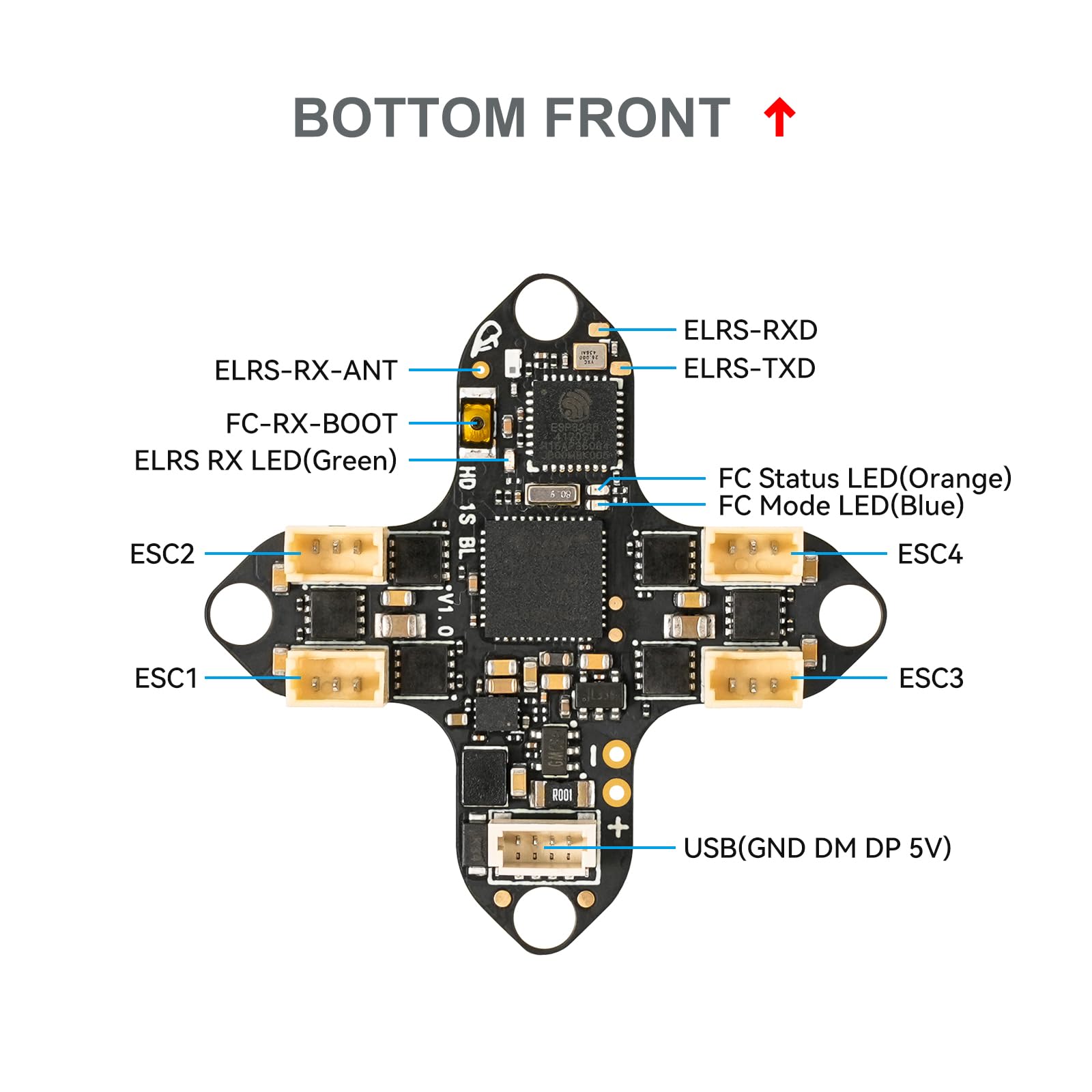 BETAFPV Matrix 1S G4 3IN1 HD bezszczotkowy FC, Serial ELRS RX 5V 3A BEC, 12A ESC, 16MB Blackbox, SH1.0-6Pin Conn. do jednostki powietrznej O4