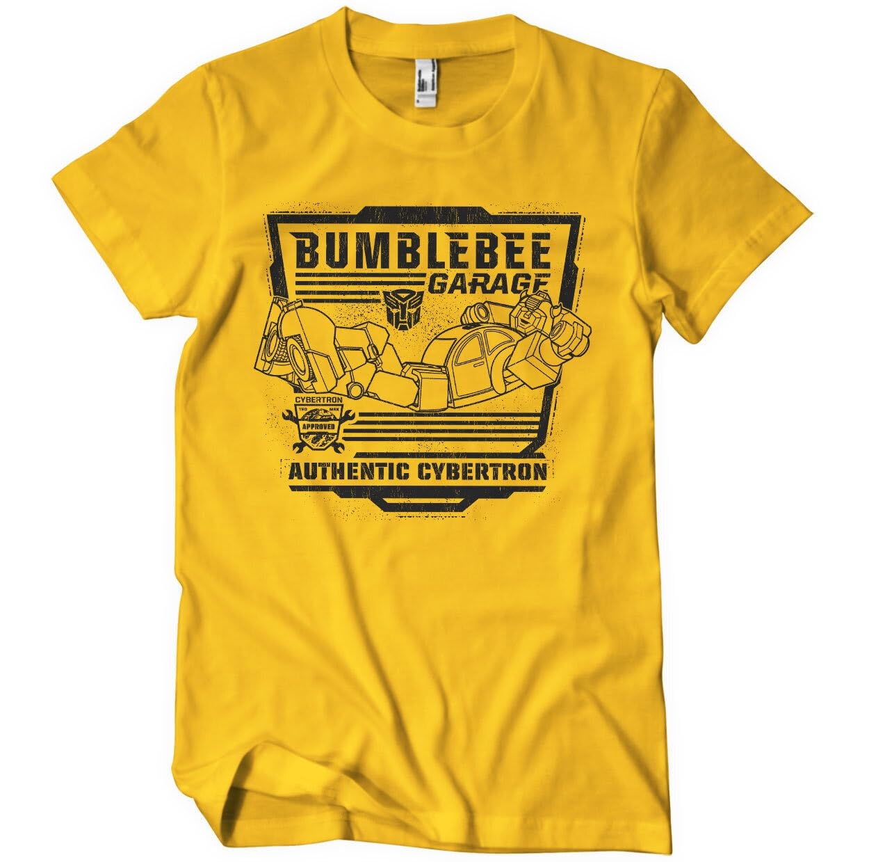 Transformers Officially Licensed Bumblebee Garage Mens T-Shirt (Gold), Small