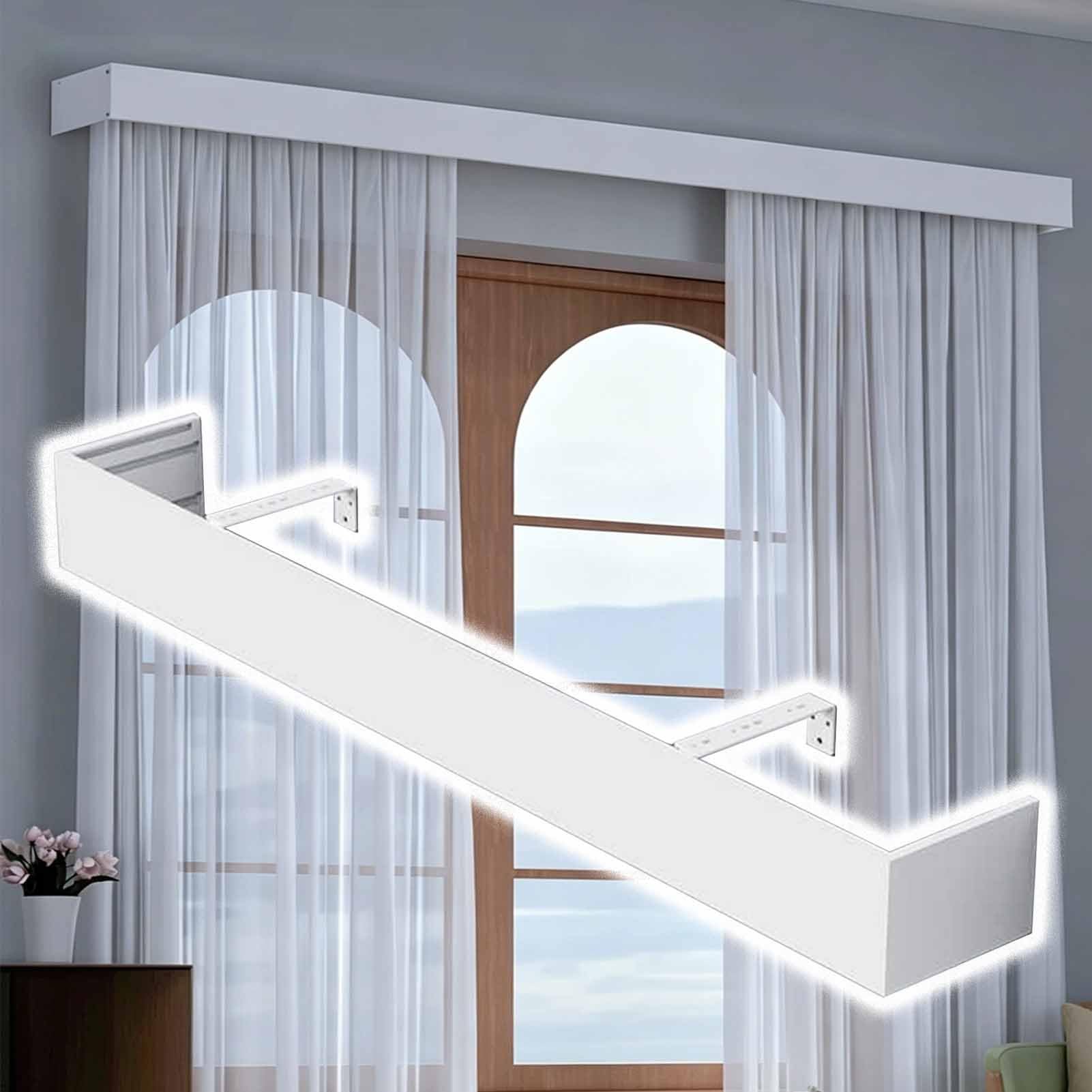 Binario Tenda Soffitto Pannello Decorativo Extra Lungo per Mantovana, Cassonetto per Mantovana da Finestra a Fissaggio Murale, Bianco, Mantovane Metalliche per Tende, 90 – 488 cm(14.5ft/174in/442cm)