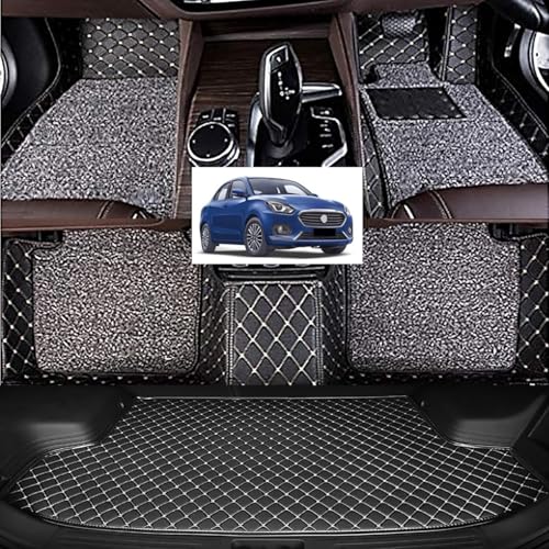 Image of Vahan Expo Premium 7D Car Mat Full Set for Swift Dzire Petrol (2017-22) with Boot Mat || Luxury Double-Stich 7D Car Floor Mat Complete Set || 100% Waterproof and Washable || Black