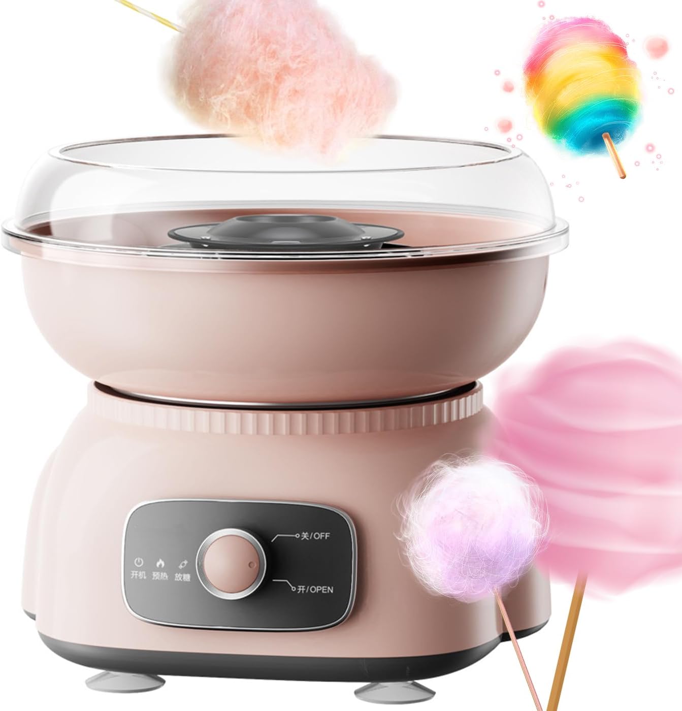 Candy Floss Machine, 500W Cotton Candy Machine with Splash Prevention Bowl and Removable & Washable, Candy Floss Maker (Pink Brown)