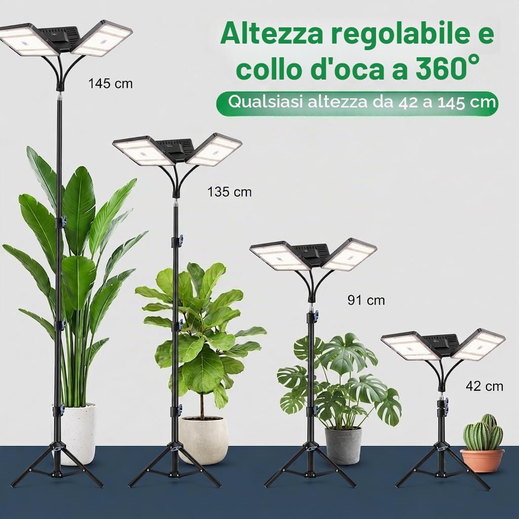 Lampada per Piante da Interno, 26W 246 LED Grow Light a Spettro Completo, da Terra con Treppiede Regolabile in Altezza e Pieghevole, Luce per Piante Dimmerabile con Timer e Telecomando