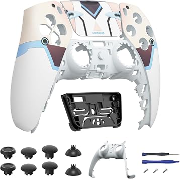 CHARM FOCUS Custom Front Shell for PS5 Controller BDM 010/020/030/040/050/060, Plug-and-Play Swappable Thumbsticks, Faceplate with Touchpad & Decorative Trim, Analog Joystick Replacement Kit, Armor Light