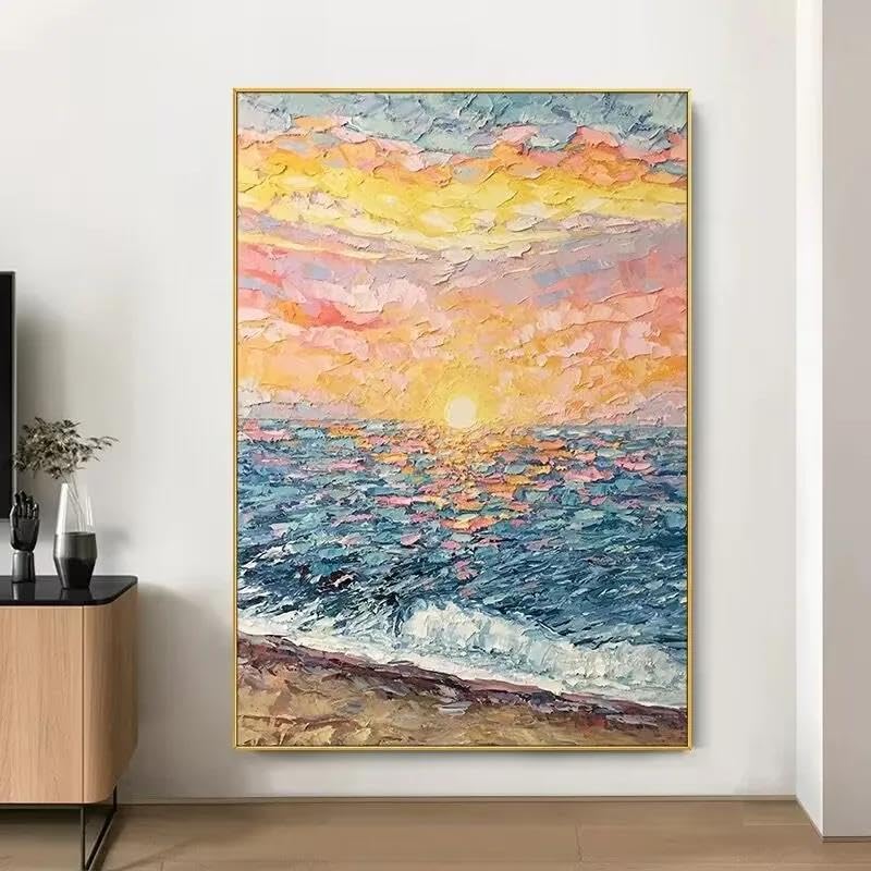 Tableau sur toile texturé fait main de paysage marin et vagues d'océan