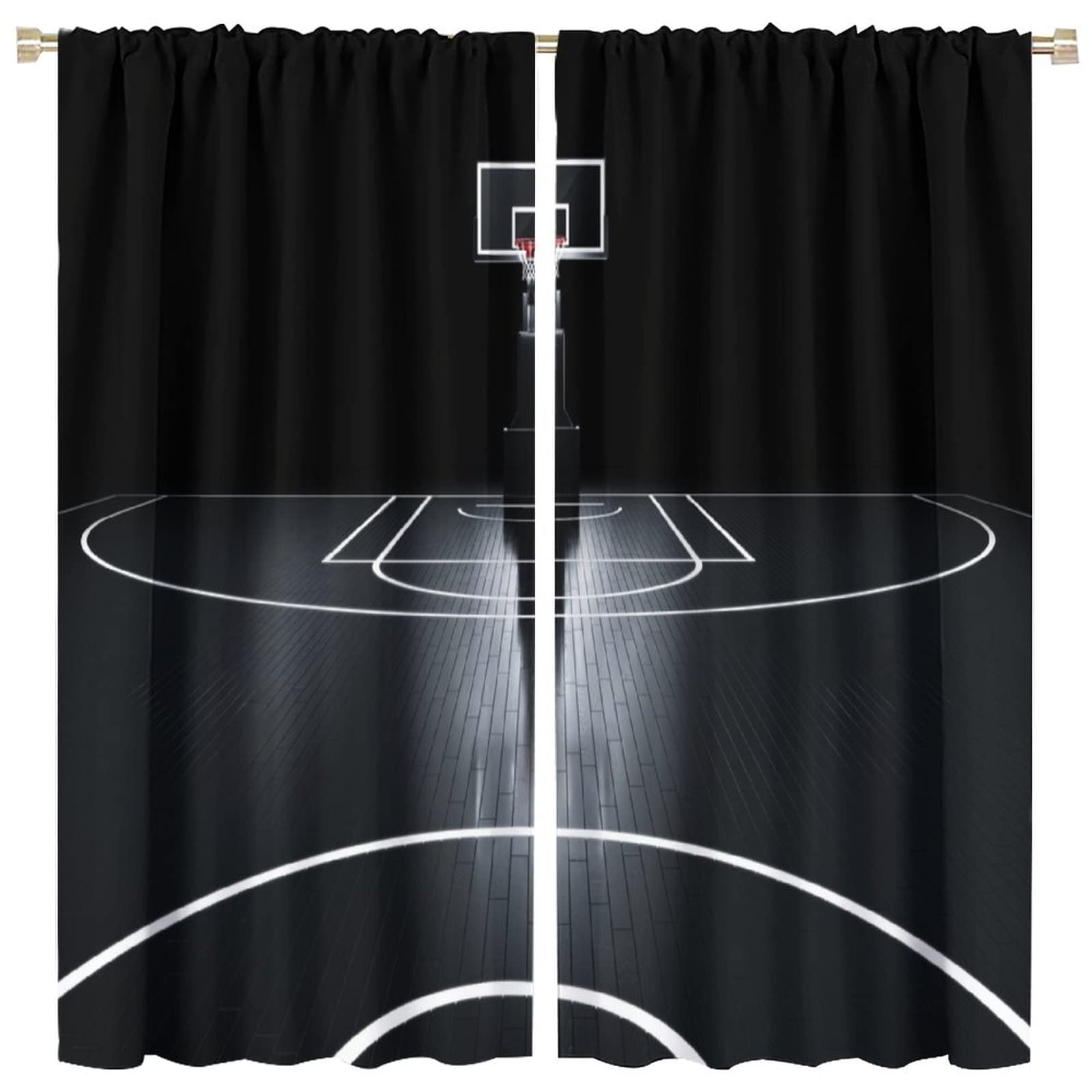 JESTRONRY Basketball Sports Curtain,Basketball Court Sports Theme Room Darkening Door Window Rod Pocket Curtain for Teen Boys Bedroom Living Room Decor W63xL63in