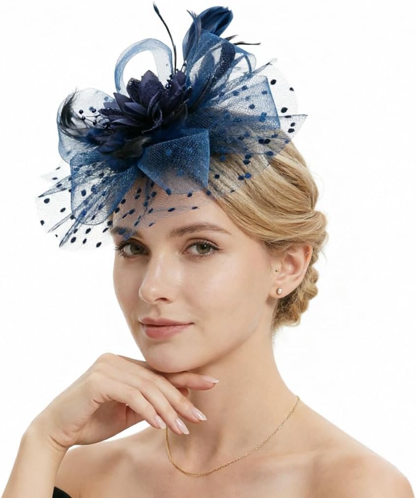 DRESHOW Fascinators Hat Feather Headband Women's Fascinators Tea Party Headwear with Clip Flower Head Band for Girls & Women