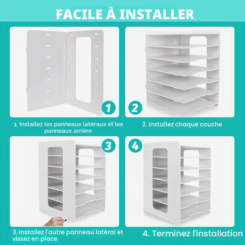 THATSRAD Bac à courrier, 7 Niveaux Organiseur de Bureau Bac de Rangement en PVC Module de Rangement Papier Bureau A4 Corbeille à Courrier Plateaux de Classement Fichier pour Bureau à Domicile