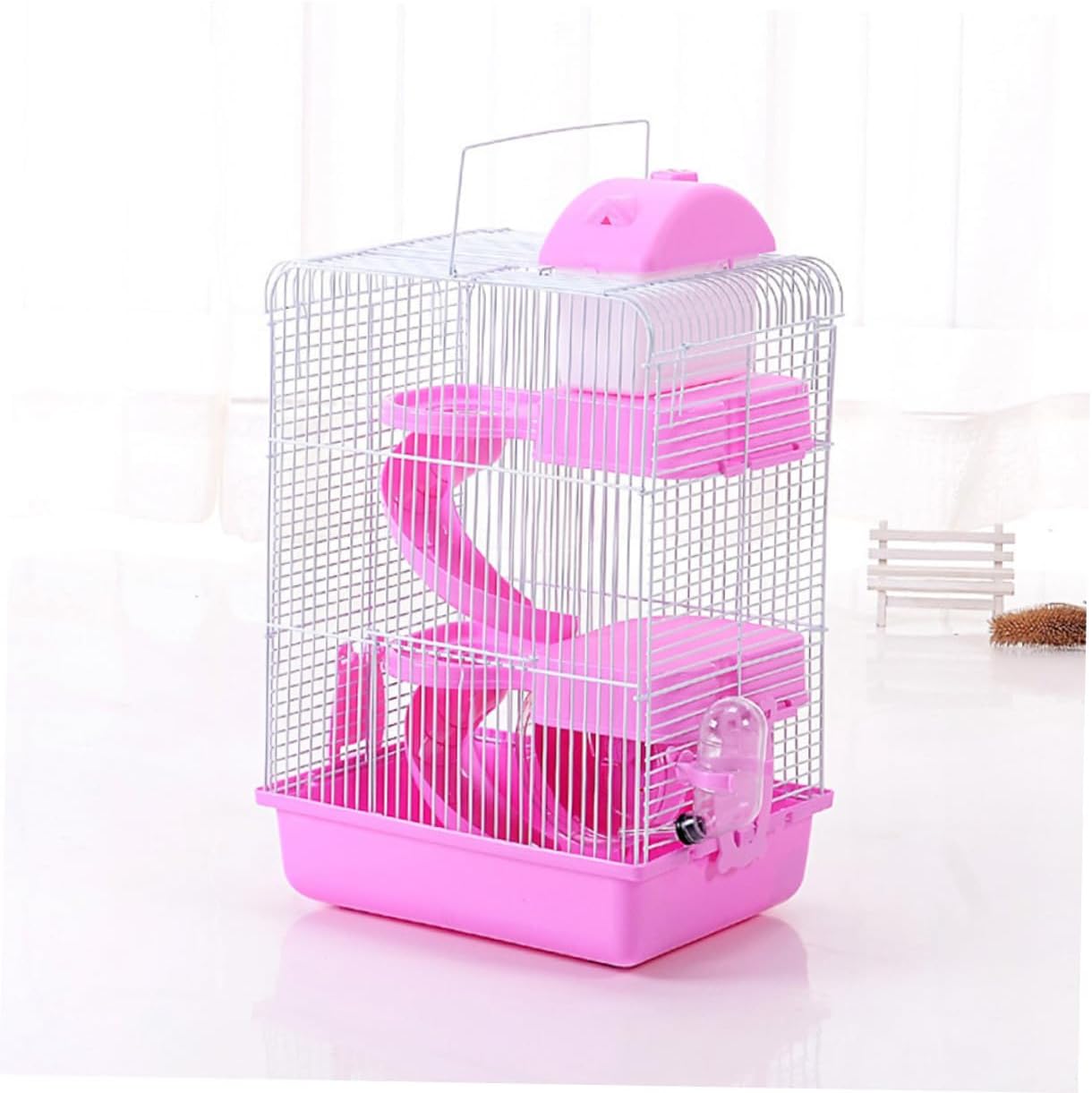 Luxury Three Layer Pet Cage Villa House for Small Pets Portable Hamster Habitat with Multi-Storey Slide Platform Pink Plastic Small Animal Home